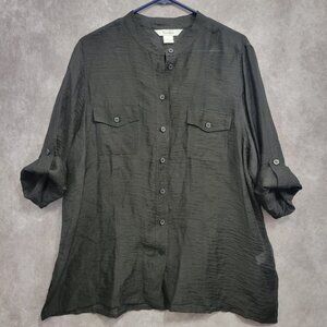 TanJay Black Sheer Soft Lightweight Button Down size Large